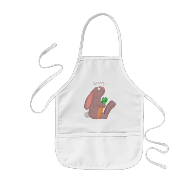Tablier Enfant Cute bunny rabbit sitting with carrot cartoon (Devant)