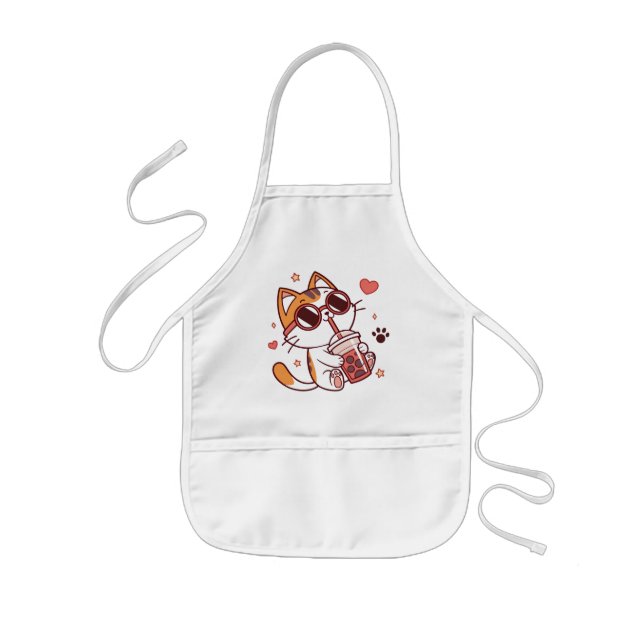 Tablier Enfant Cute Cat Boba Tea Apron - Fun Kitchen Cadeau (Devant)