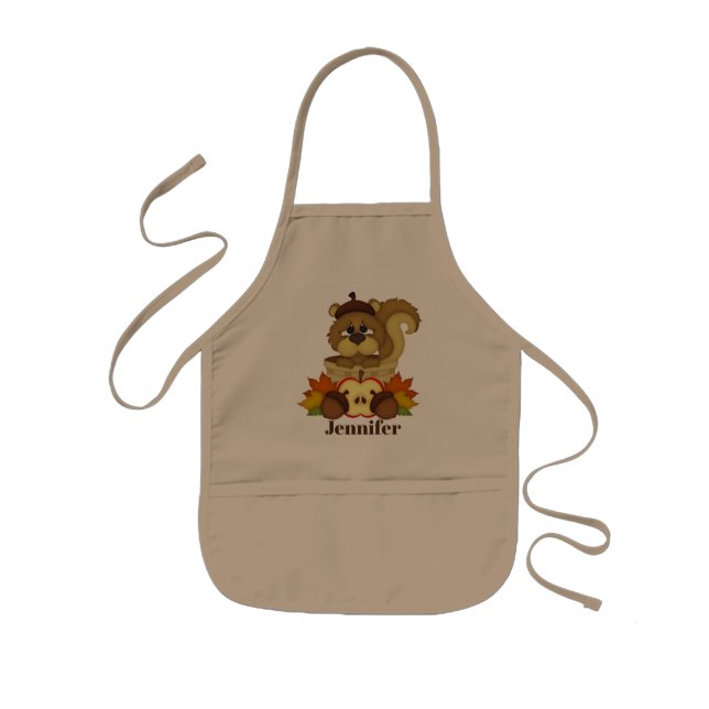 Tablier Enfant Cute Fall Écureuil saisonnier ajouter le nom apron (Devant)