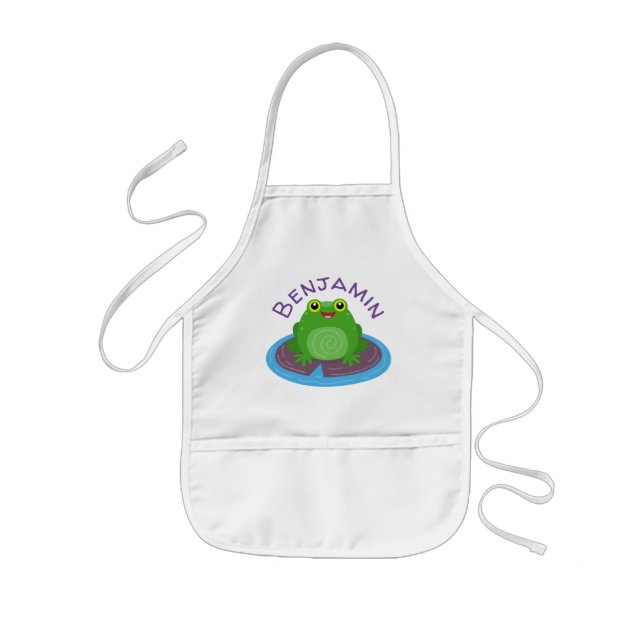 Tablier Enfant Cute happy green frog cartoon illustration (Devant)