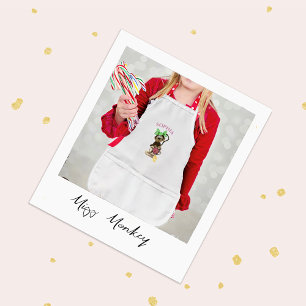 Tablier Enfant Cute Monkey Green Bow Nursery