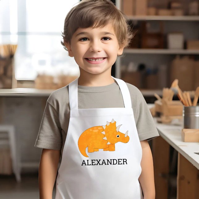 Tablier Enfant Cute Orange Dinosaur Personalized (Créateur téléchargé)