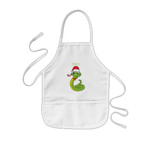 Tablier Enfant Cute serpent vert avec chapeau santa dessin animé