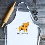 Tablier Enfant Cute Tiger Personnalisé<br><div class="desc">L'tablier pour amoureux des animaux de cet enfant présente une illustration de tigre mignon. Personnalisez-le avec le nom de votre enfant en lettres noires. Un grand tablier pour les garçons et les filles !</div>