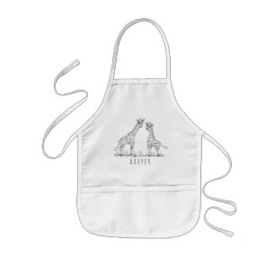 Tablier Enfant Cute Unisex Doodle Giraffes Safari avec nom