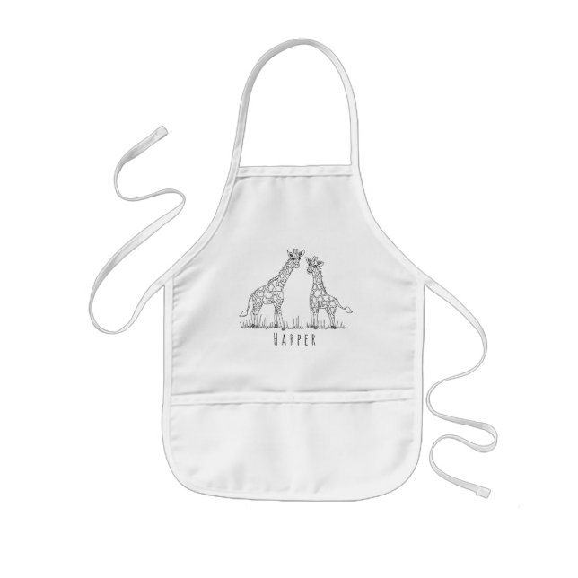 Tablier Enfant Cute Unisex Doodle Giraffes Safari avec nom (Devant)