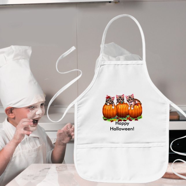 Tablier Enfant Des chatons en Citrouille pour Halloween (Kittens on Pumpkins for Halloween Kids' Apron)
