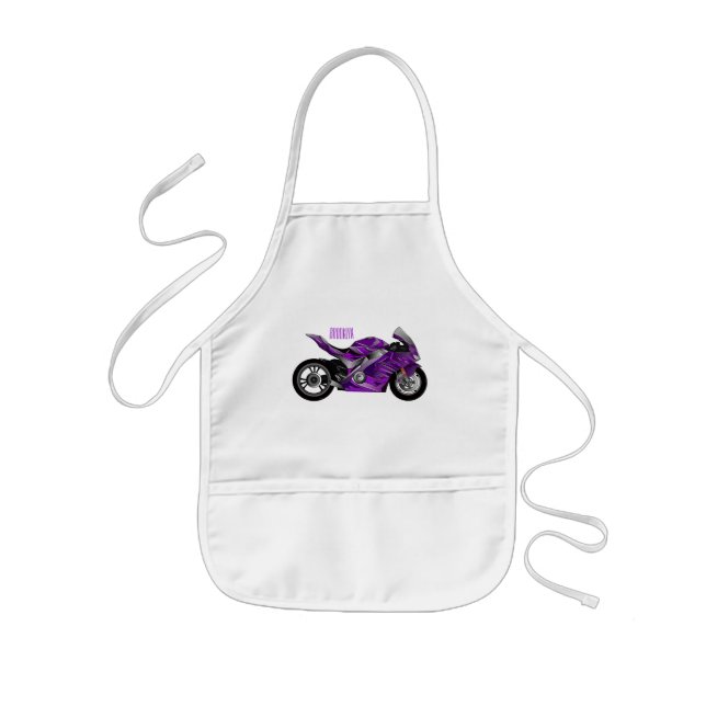 Tablier Enfant Dessin de moto de sport violet (Devant)