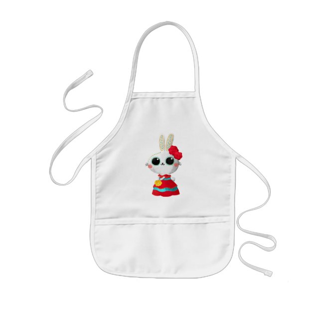 Tablier Enfant Dia De Los Muertos Cute Bunny Robe Rouge Mexicaine (Devant)