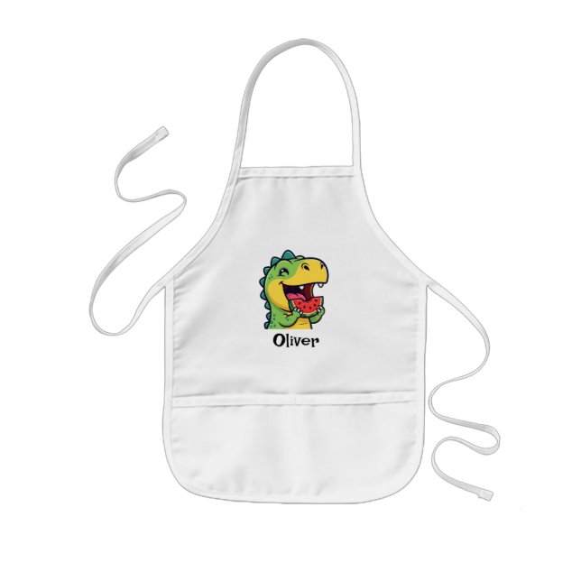 Tablier Enfant Dinosaure heureux mangeant de la pastèque (Devant)