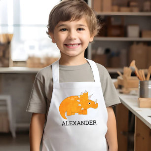 Tablier Enfant Dinosaure Orange Mignon Personnalisé
