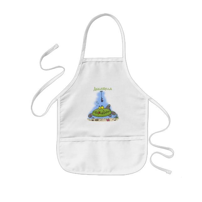 Tablier Enfant Drôle gras affamé poisson vert dessin de pêche (Devant)