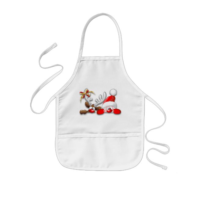Tablier Enfant Drôle Père Noël et Reindeer Cartoon Apron (Devant)