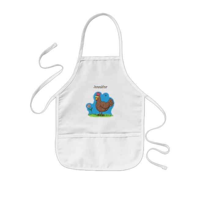 Tablier Enfant Drôle poulet rustique whimsical dessin animé (Devant)