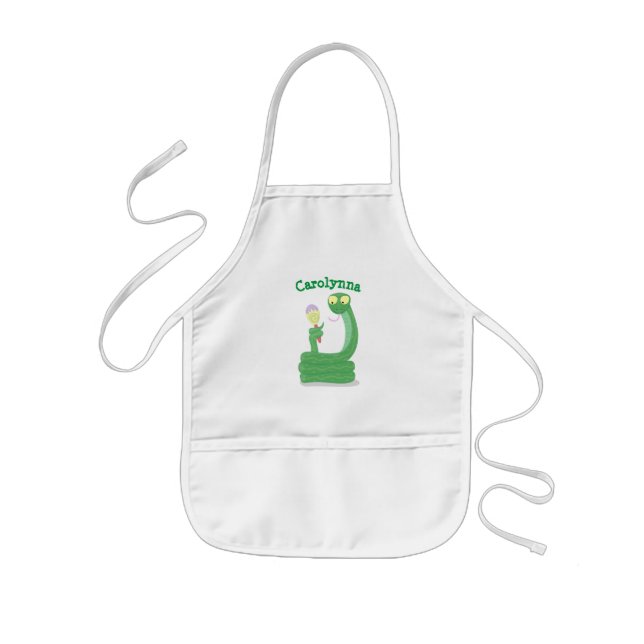 Tablier Enfant Drôle serpent vert avec caricature maraca (Devant)