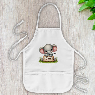Tablier Enfant Éléphant de bébé mignon tenant un panneau de nom