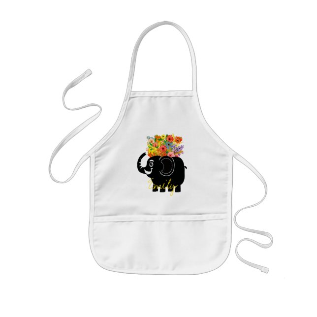 Tablier Enfant Éléphant et fleurs   (Devant)