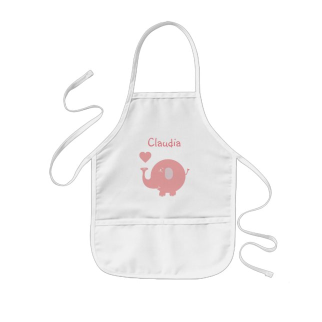 Tablier Enfant Éléphant rose et coeur mignons (Devant)