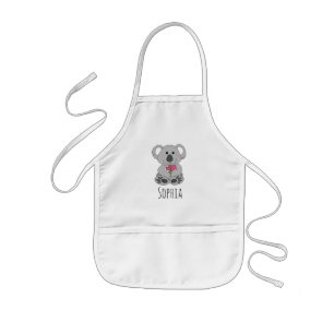Tablier Enfant Filles Cute Koala Ours Fleurs de dessin et nom