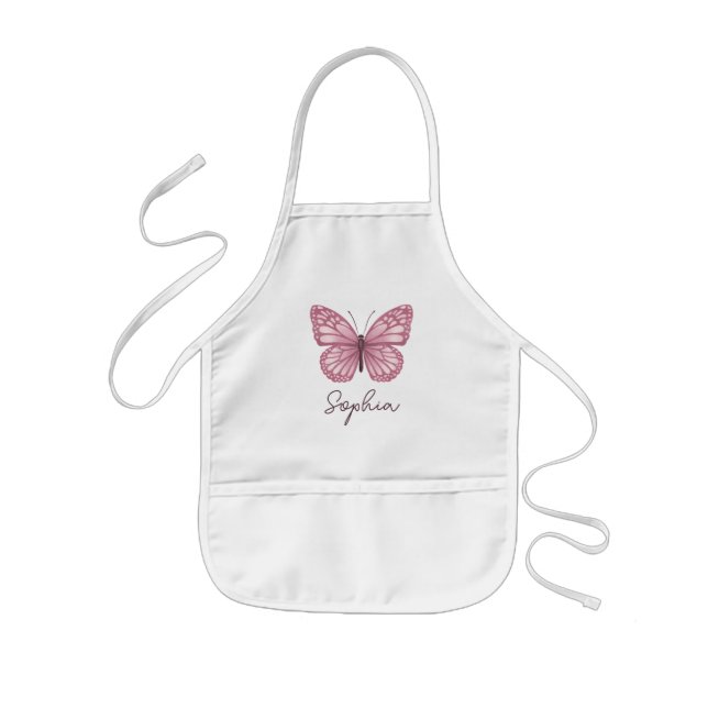 Tablier Enfant Filles mignonnes et papillon rose lunaire (Devant)