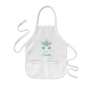 Tablier Enfant Fleurs de Licorne Mignonne Fabuleuse Visage 1