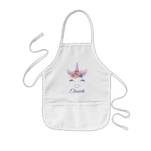 Tablier Enfant Fleurs de Licorne Mignonne Fabuleuse Visage 2