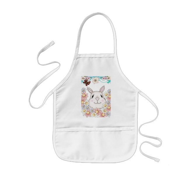 Tablier Enfant Fleurs et papillons lapins mignons (Devant)