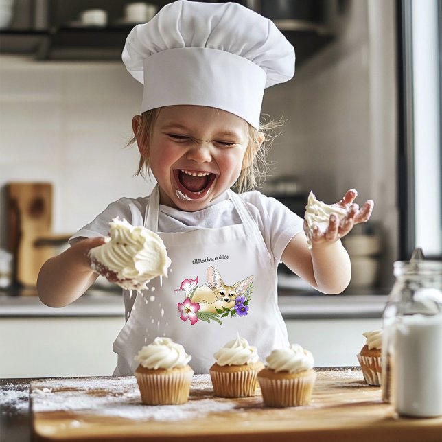 Tablier Enfant Fleurs Fennec Fox mignonnes (Créateur téléchargé)