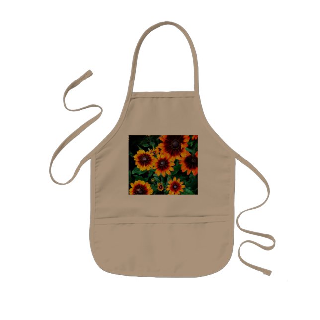 Tablier Enfant Fleurs orange et marron (Devant)