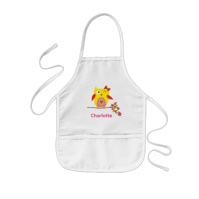 Tablier Enfant Fleurs roses Jaunes Chouette Cute Personnalisées (Devant)