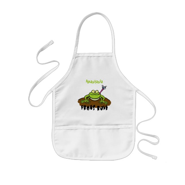 Tablier Enfant Frogs rule funny green frog cartoon (Devant)
