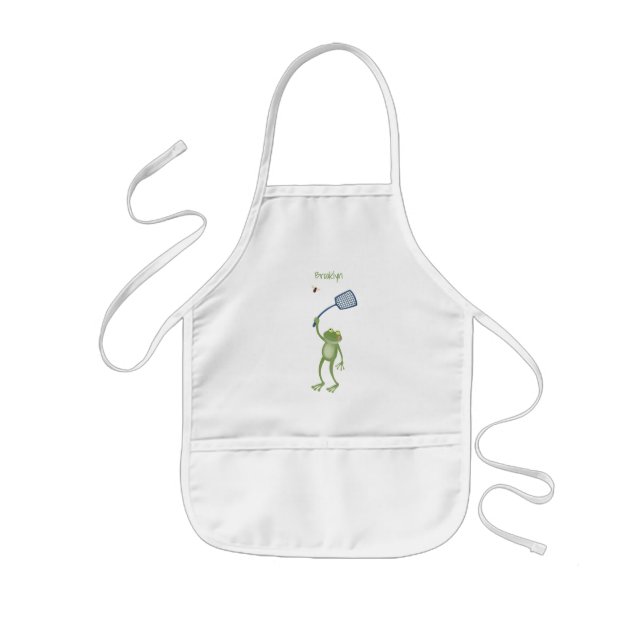 Tablier Enfant Funny green frog swatting fly cartoon (Devant)