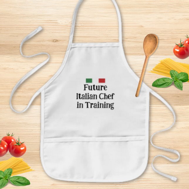 Tablier Enfant Futur Chef Italien en Formation Modifiable (Editable "Future Italian chef in Training" with Italian Flag Kids' Apron)