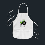 Tablier Enfant Garçons adorable tracteur vert de ferme avec nom<br><div class="desc">Ce tablier pour enfants cool et mignon présente un dessin animé de tracteur vert de la ferme et peut être personnalisé avec le nom de votre garçon. Un cadeau parfait pour les enfants amateurs de tracteur !</div>