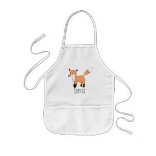 Tablier Enfant Girls mignonne Woodland Fox Dessin et nom