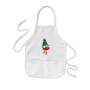 Tablier Enfant Gnome de Noël personnalisée tenant une boîte cadea