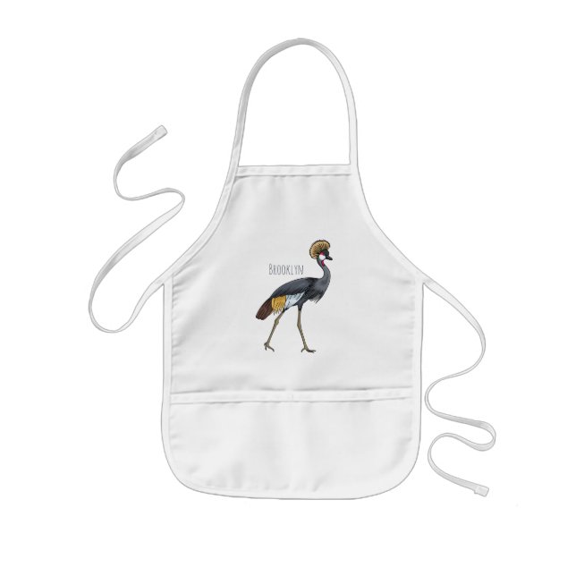 Tablier Enfant Grey crowned crane bird cartoon illustration  (Devant)