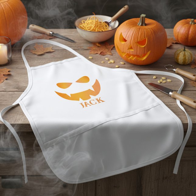 Tablier Enfant Halloween Citrouille Visage Personnalisé Enfants A (Perfect apron for your pumpkin carving party. Add your name)