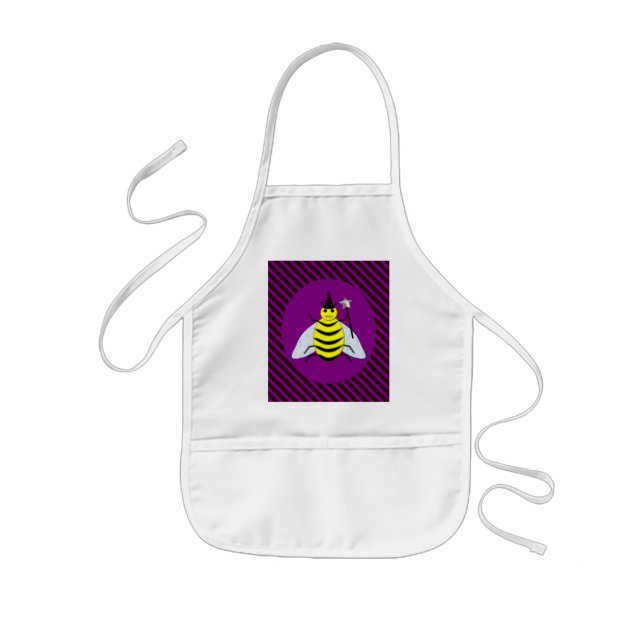 Tablier Enfant Halloween Magic Bee Magicien Rayure Violette et No (Devant)