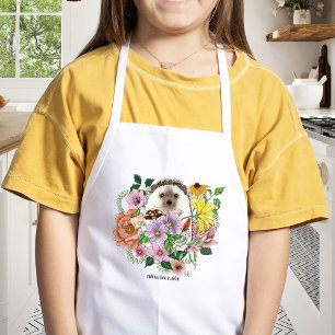 Tablier Enfant Hérisson Mignon Fleurs Sauvages Colorées Forêt