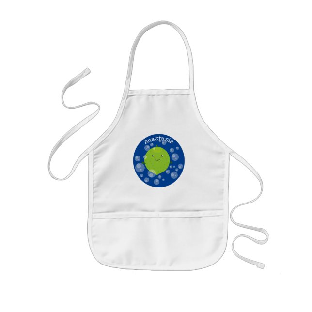 Tablier Enfant Illustration de bulles de chaux vert mou (Devant)