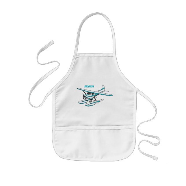 Tablier Enfant Illustration d'hydravion bleu blanc (Devant)