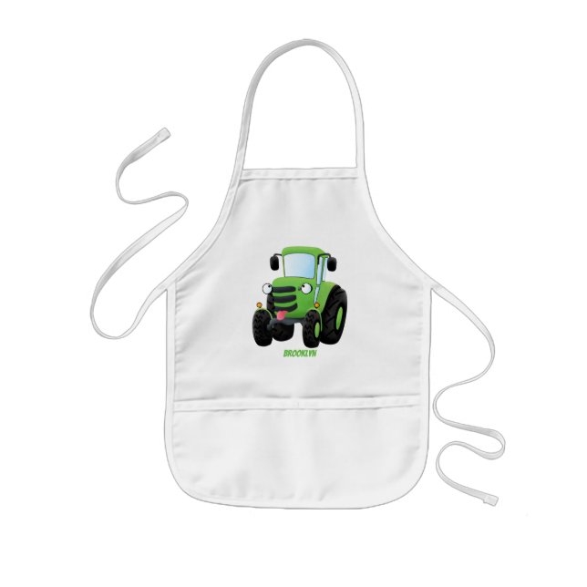 Tablier Enfant Illustration du joli joyeux tracteur agricole vert (Devant)