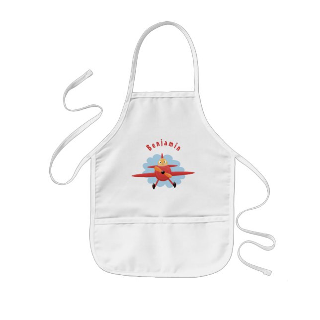 Tablier Enfant Illustration d'un avion rouge volant mignon (Devant)