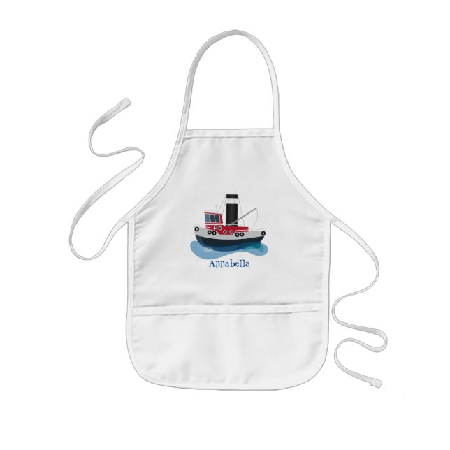Tablier Enfant Illustration d'un bateau à chalutier mignon (Devant)