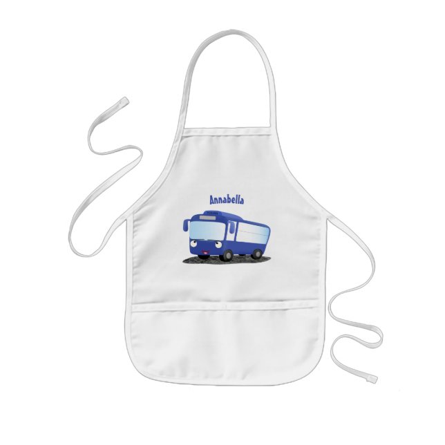 Tablier Enfant Illustration d'un bus moderne bleu mignon (Devant)