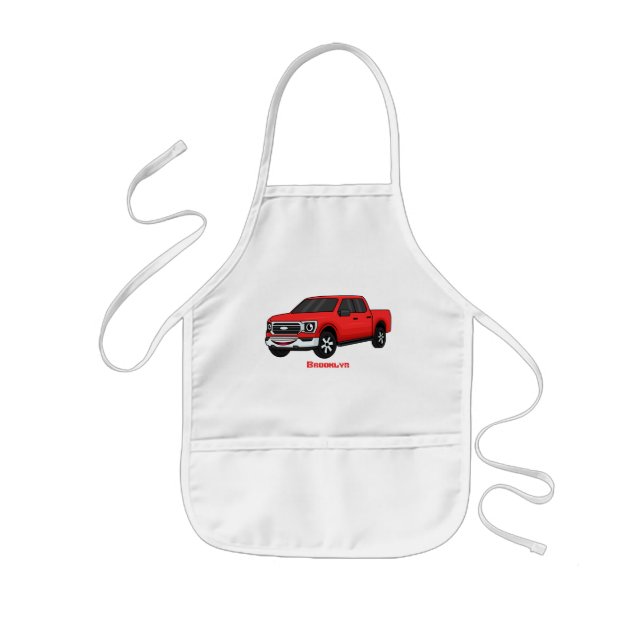 Tablier Enfant Illustration d'une camionnette rouge mou (Devant)