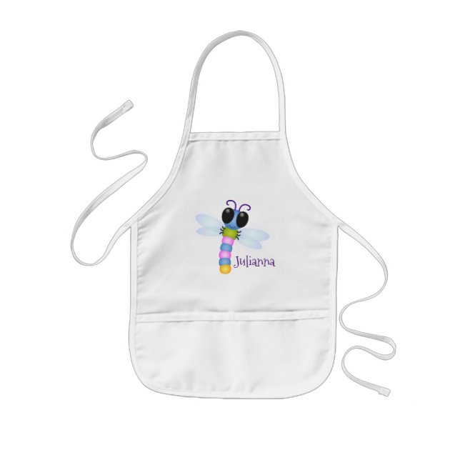Tablier Enfant Illustration d'une libellule bleu et rose (Devant)