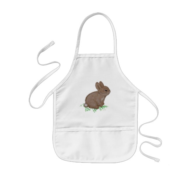 Tablier Enfant Joli Lapin des Bois dans du Trèfle (Devant)