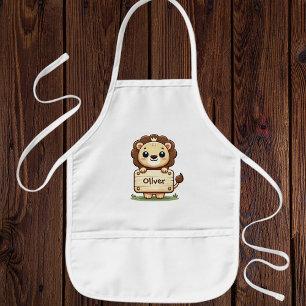 Tablier Enfant Joli Petit Lion avec un Panneau de Nom